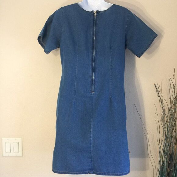 Starwear Jeans Denim Mini Dress Vintage Embroidered Laced Neckline Side Zipper S - Picture 4 of 16